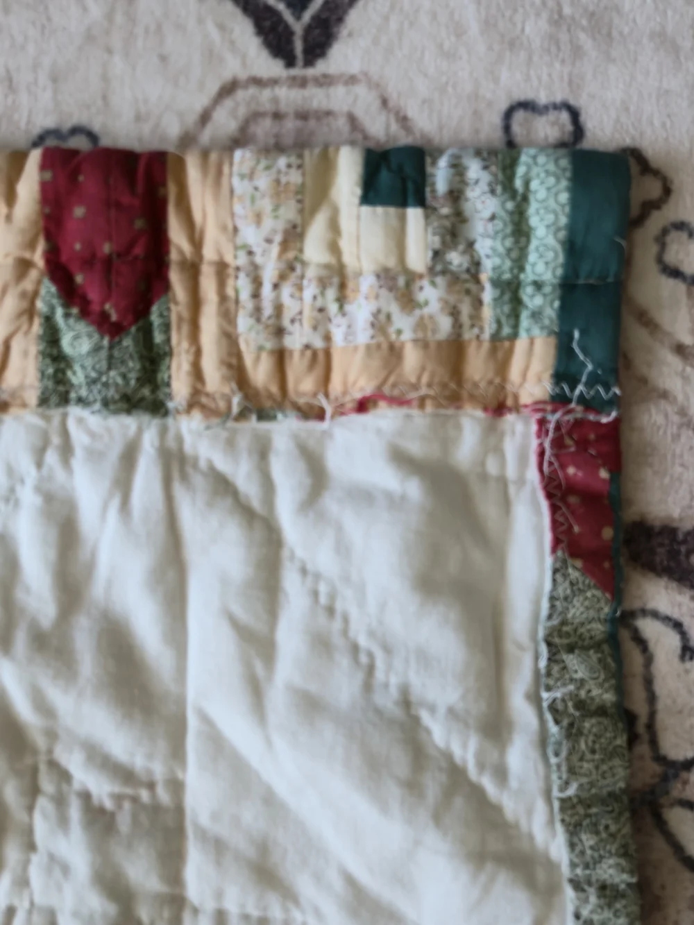 Vintage Quilted Christmas Curtain Panels Set 39x43 Patchwork Log Cabin Star Red